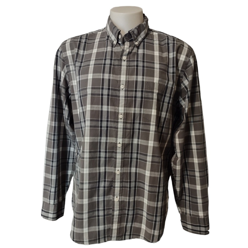J. Crew Button Down Shirt XL Mens Plaid Brown White Retro Cabin Core Long Sleeve